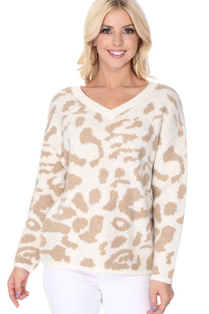 Leopard Pattern Jacquard Sweater Pull Over Top