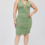 Plus Plunging Neck Ruched Bodycon Mini Dress