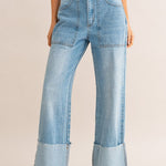 High-Waisted Wide Leg Cuffed Jeans