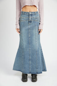 Flared Denim Maxi Skirt
