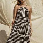 Sleeveless Stripe Maxi Tiered Dress